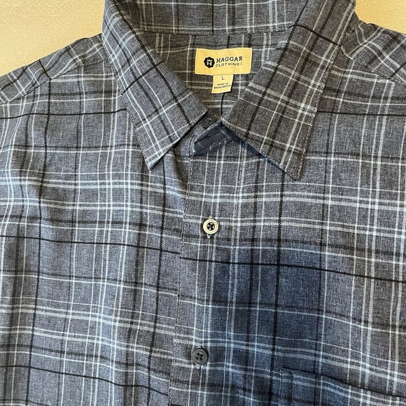 Haggar Clothing Men's Short Sleeve Blue Polo Button Up Pointed Collar Vintage - Picture 2 of 6